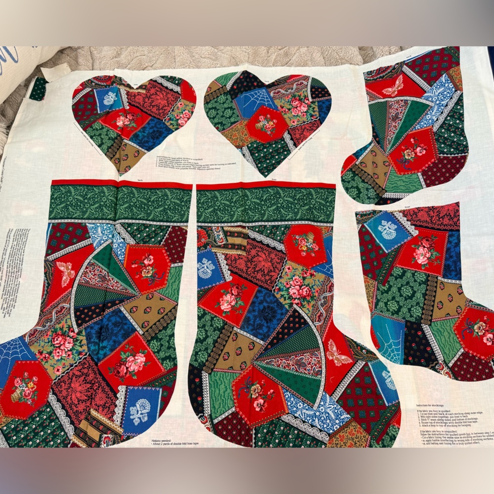 Vintage Fabric Cranston VIP Victorian crazy Quilt Stockings pillow DIY New